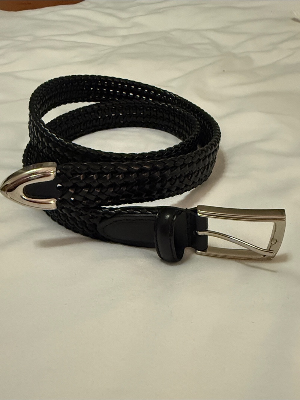 Perry Ellis Portfolio Black Woven Braided Leather Belt with Silver Buckle